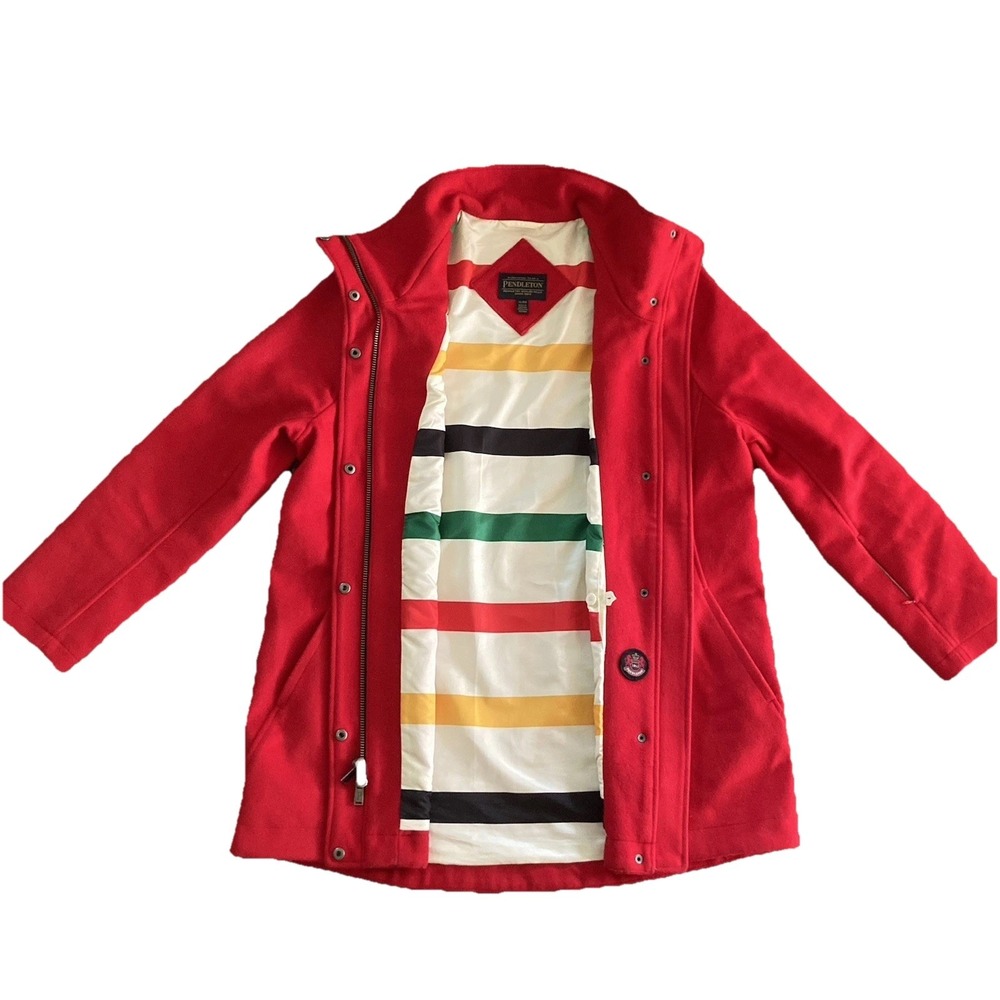 Pendleton Cascade Wool Campbell Coat Lined Red Glacier National Park Womens XL